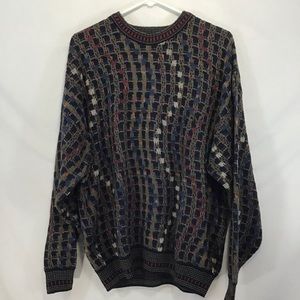 Vintage 80s 90s Oversize Multicolor Cotton Blend Grandpa Crewneck Sweater Large